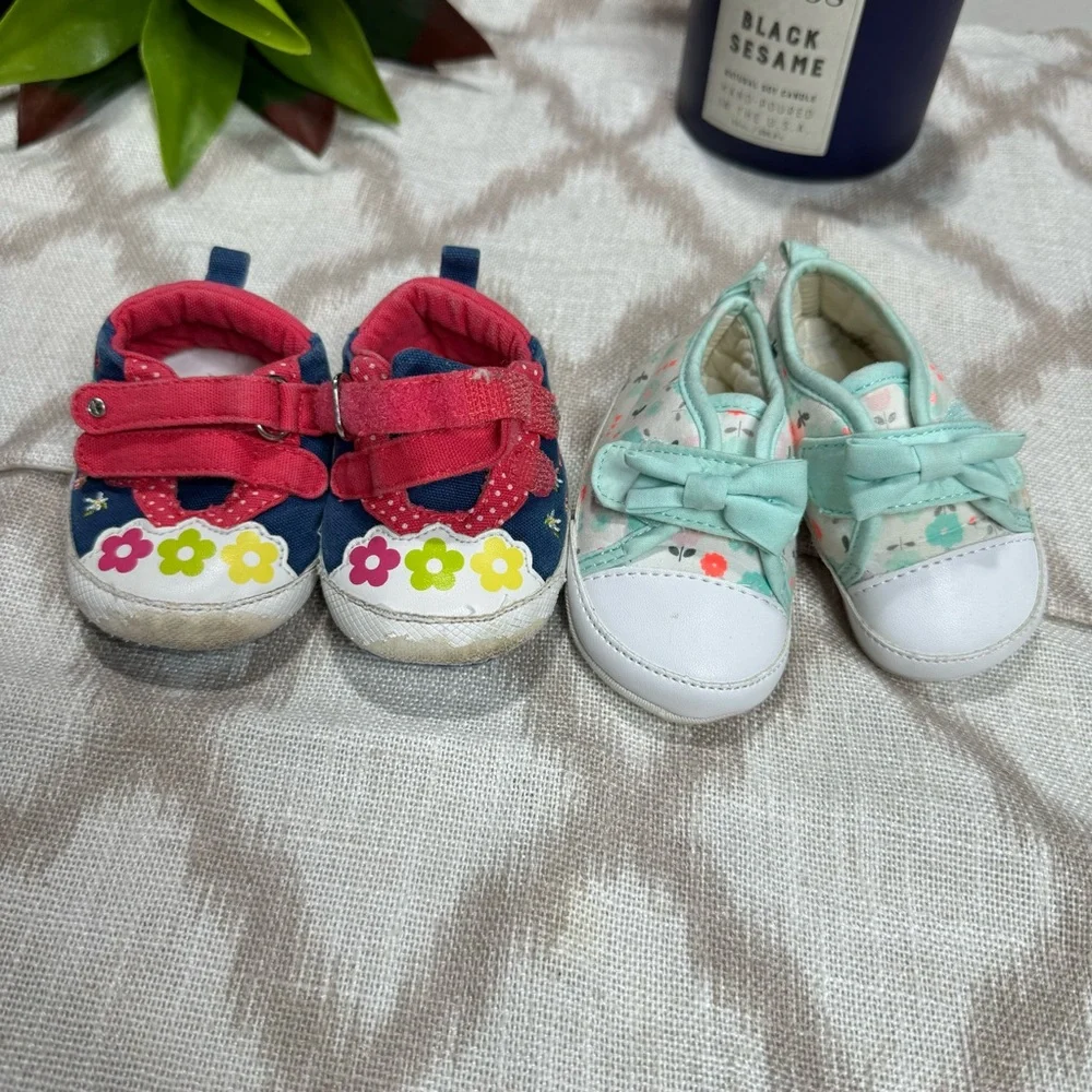 Sperry Baby Walker Shoes Bundle Pink Gold Glitter Floral 0-6M Size 1-2